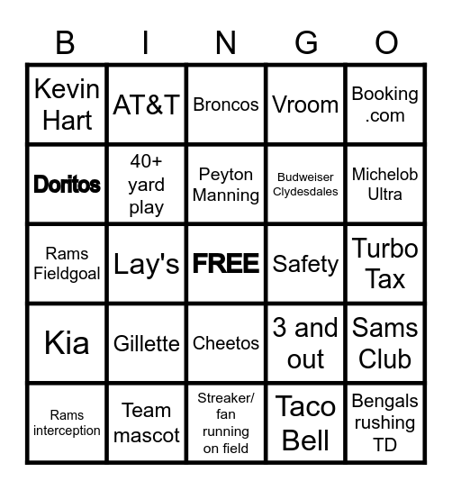 SUPER BOWL 2022 Bingo Card