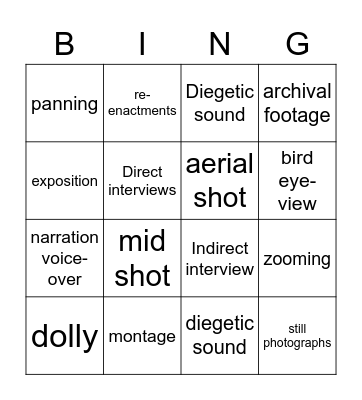 Documentary Techniques Bingo Card
