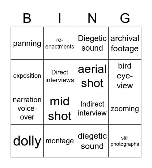 Documentary Techniques Bingo Card