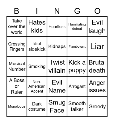 KID MOVIE VILLAIN Bingo Card