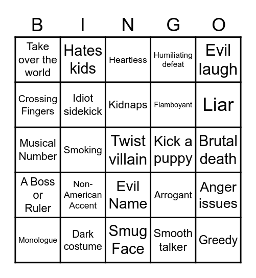KID MOVIE VILLAIN Bingo Card