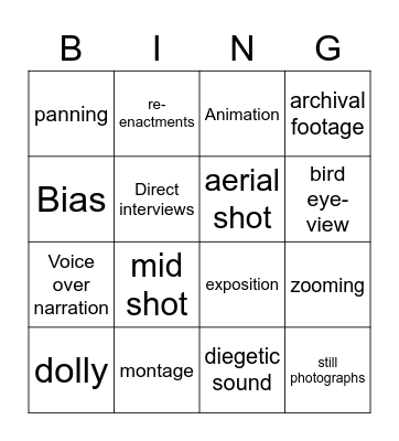 Documentary Techniques Bingo Card