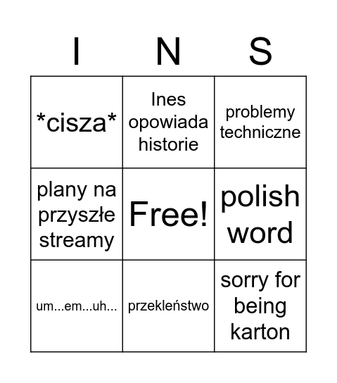 Ines Bingo Card