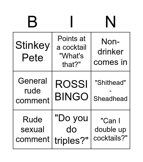 Rossi Bingo Card