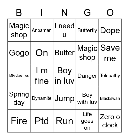 @Euphorialli Bingo Card