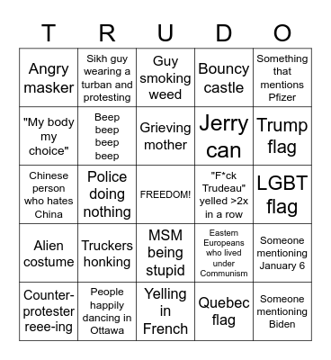 2022 Ottawa protest livestream Bingo Card