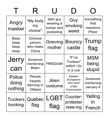 2022 Ottawa protest livestream Bingo Card