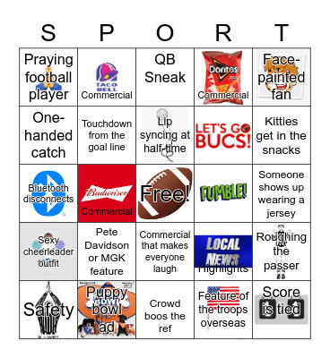 Super Bowl Bingo Card