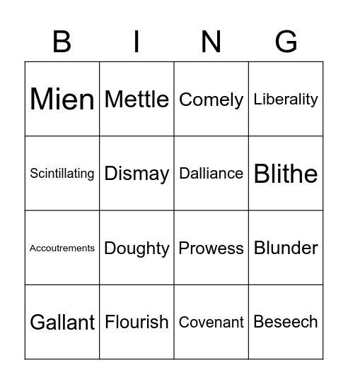 Sir G Fits I and II Bingo Card