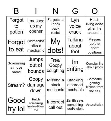 raid night bingo Card
