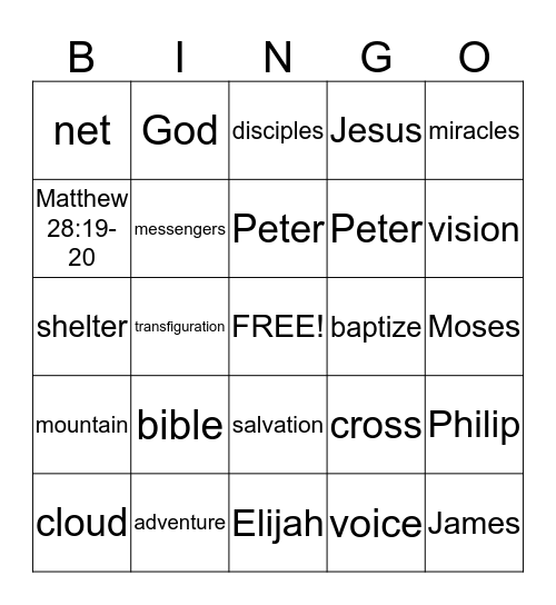 ADVENTURES WITH JESUS Bingo Card