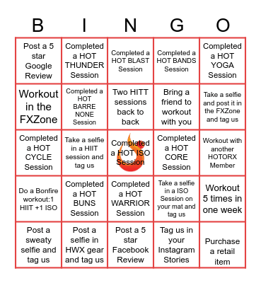 HOTWORX BINGO Card