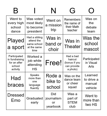 OLD SCHOOL BINGO Card