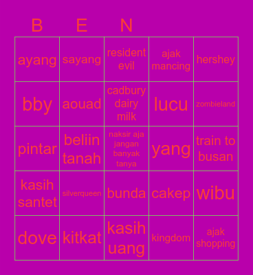 Bing Bing Bingo Card