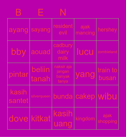 Bing Bing Bingo Card