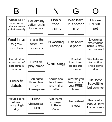 Icebreaker Bingo - Find Someone Who .... Bingo Card