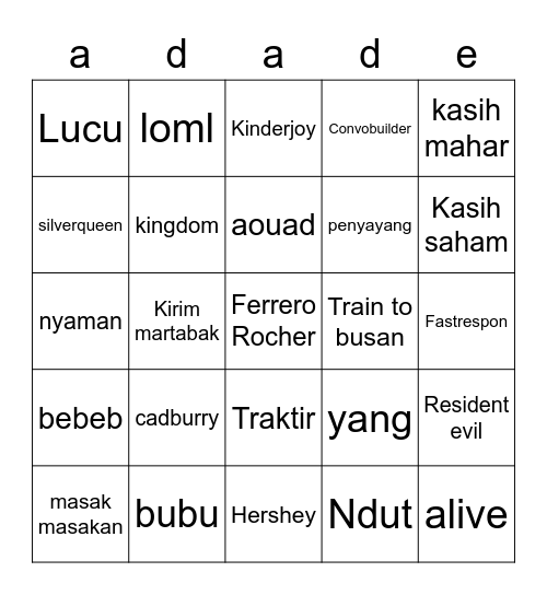 punyaku Bingo Card