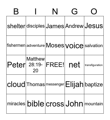 ADVENTURES WITH JESUS Bingo Card