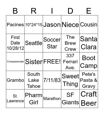 Katie's Bridal Shower 7/18/15 Bingo Card