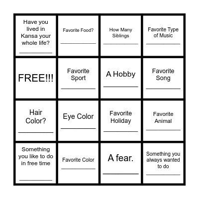 Things in Common Bingo Card