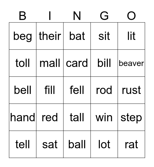 short sounds  Bingo Card