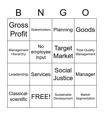 Business Studies Bingo Card