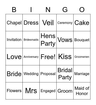 Bridal Bingo Card