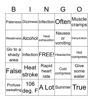 CORONA SENIOR CENTER - DEHYDRATION Bingo Card