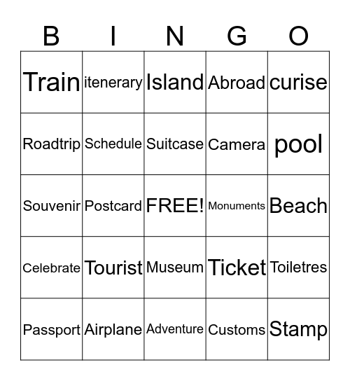 Rachels Travel Bingo Card