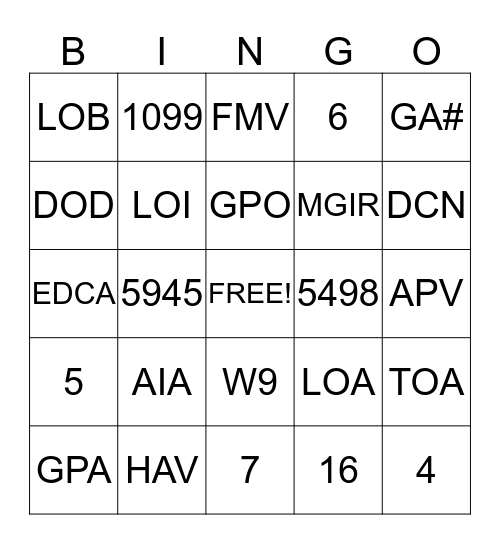 Rider Bingo Card