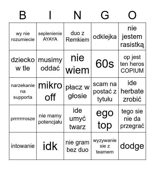 QQSassyGirl Bingo Card