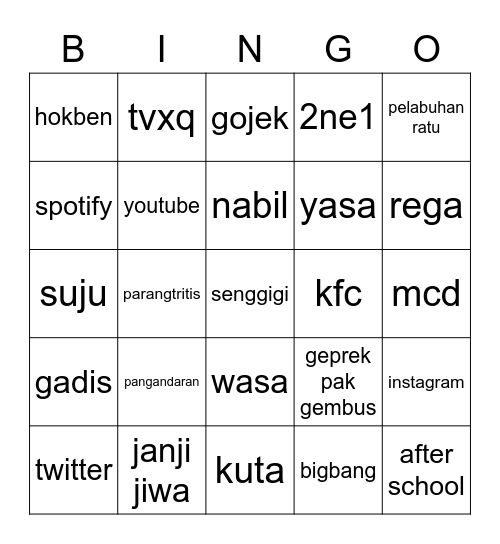 WASA Bingo Card