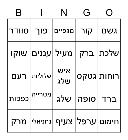 חורף Bingo Card