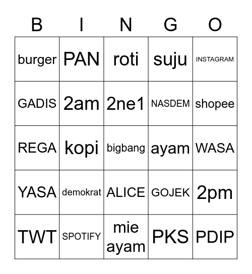 PUNYA WASA Bingo Card