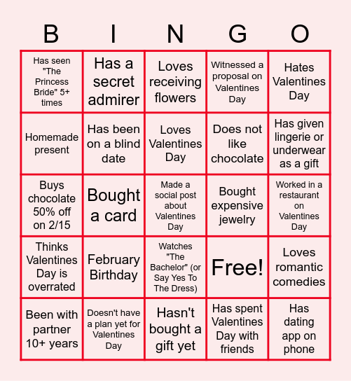 Virtual Valentine's Day Bingo Card