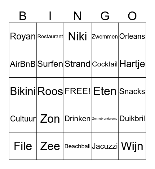 Niki Roos Bingp Bingo Card