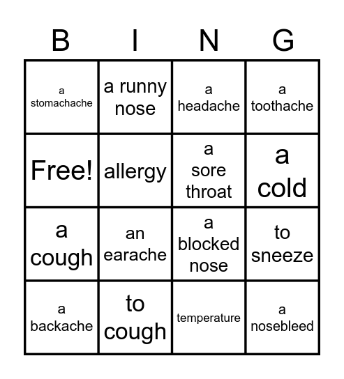Health problems Bingo Card
