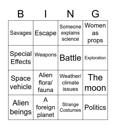 Sci-Fi Genre Bingo Card