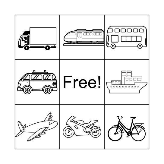 transportation Bingo Card