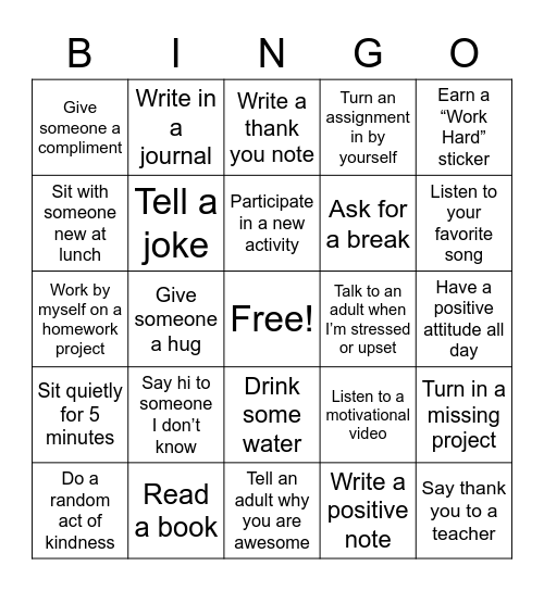 Self-Care Bingo Card