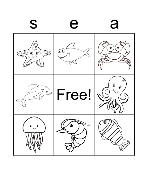 Sea animals Bingo Card