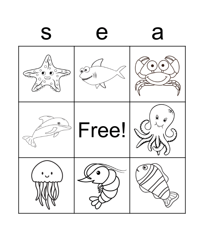 Sea animals Bingo Card