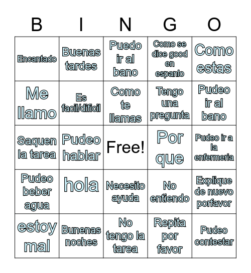 Spanish Bingo Card