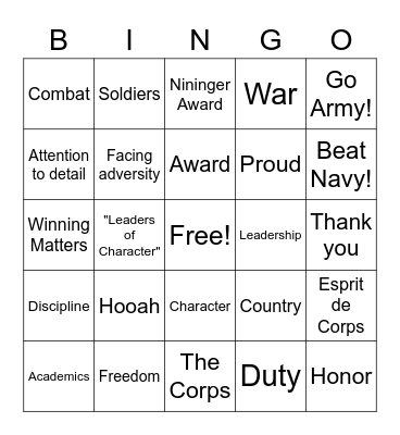 Nininger Dinner Bingo Card