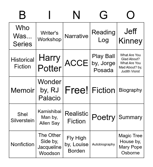 Fourth Grade Literacy Bingo Card