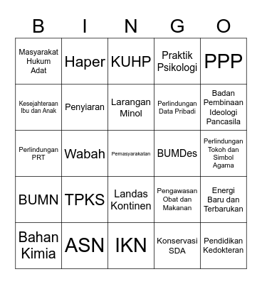 RUU Prolegnas 2022 Bingo Card