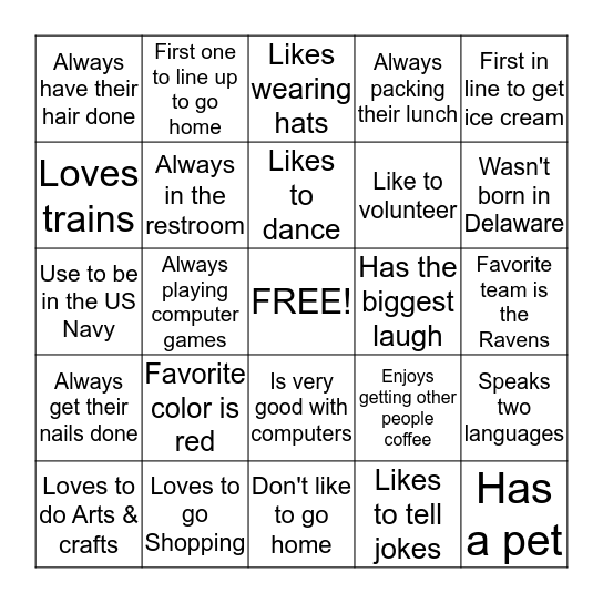 People Bingo Card