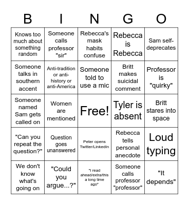 Law School Bingo Card