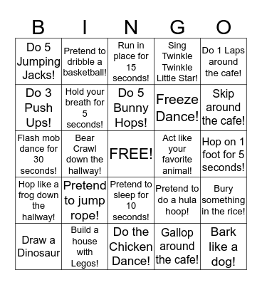 ACTIVITY BINGO Card