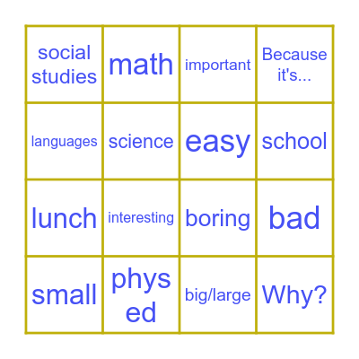 Las Clases y Los Adjectivos Bingo Card